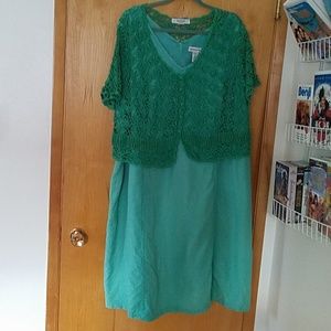 Shift dress with crocheted sweater
